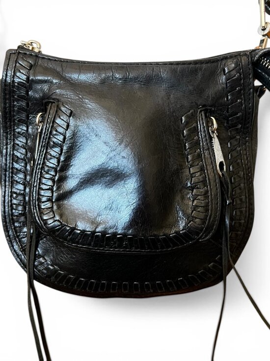 Rebecca Minkoff Finn Moto Fringe Crossbody Black Leather Boho Y2K - Picture 3 of 10